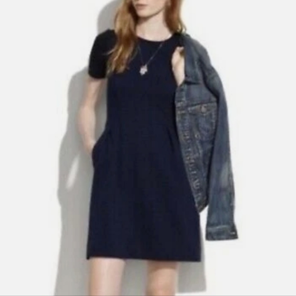 Madewell Gallerist Ponte Dress Black Blue Colorblock Ribbed Short Sleeve